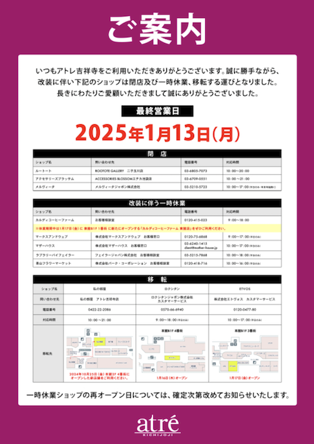 【2025年夏】アトレ吉祥寺本館2Fがグランドオープン予定